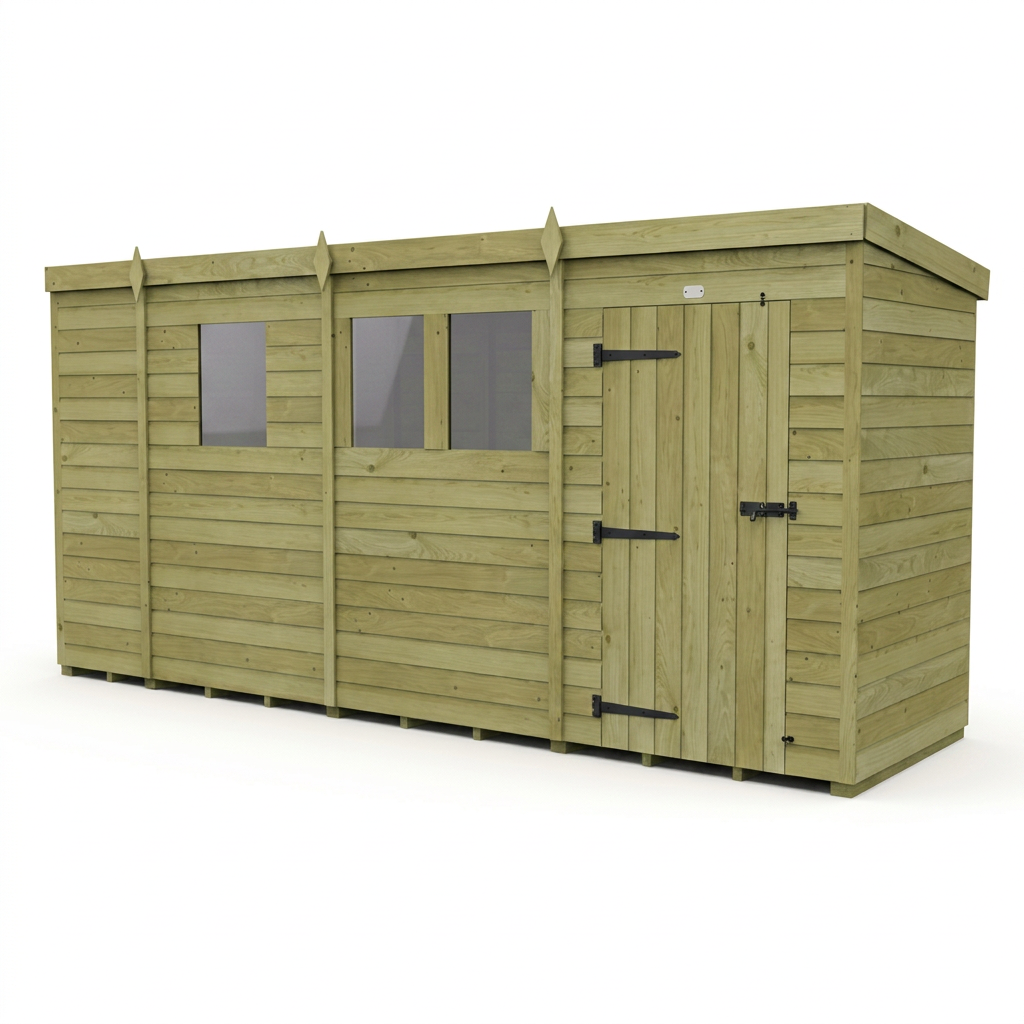 13 x 4 Pent Shed (Single Door, With Windows) - view 3