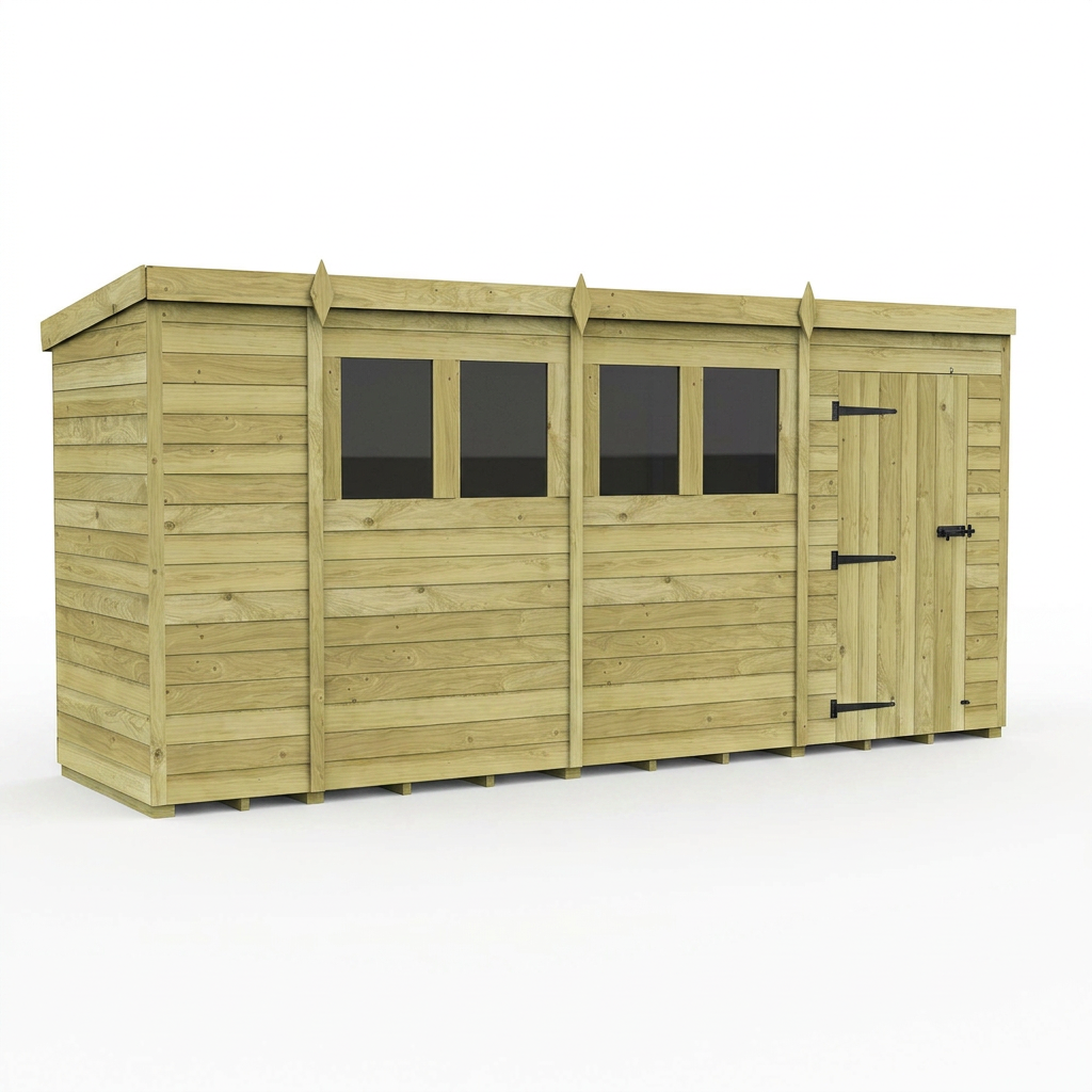 14 x 4 Pent Shed (Single Door, With Windows) - view 3