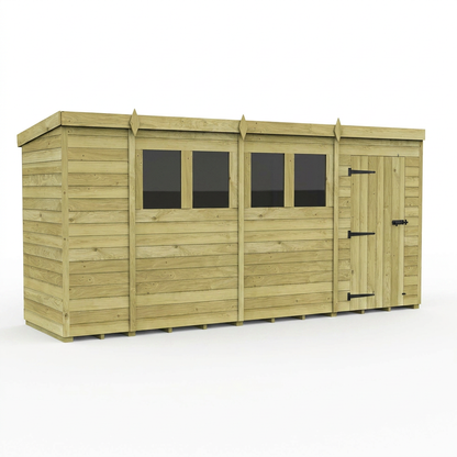 14 x 4 Pent Shed (Single Door, With Windows) - view 3