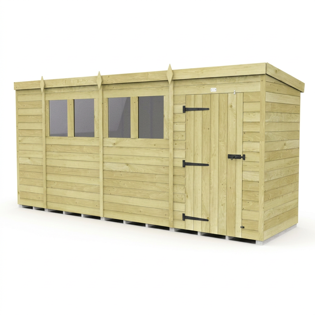 15 x 4 Pent Shed (Single Door, With Windows) - view 3