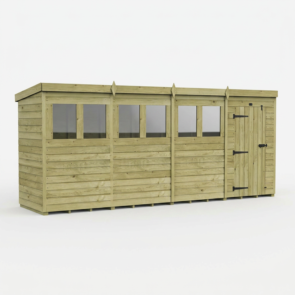 16 x 4 Pent Shed (Single Door, With Windows) - view 4