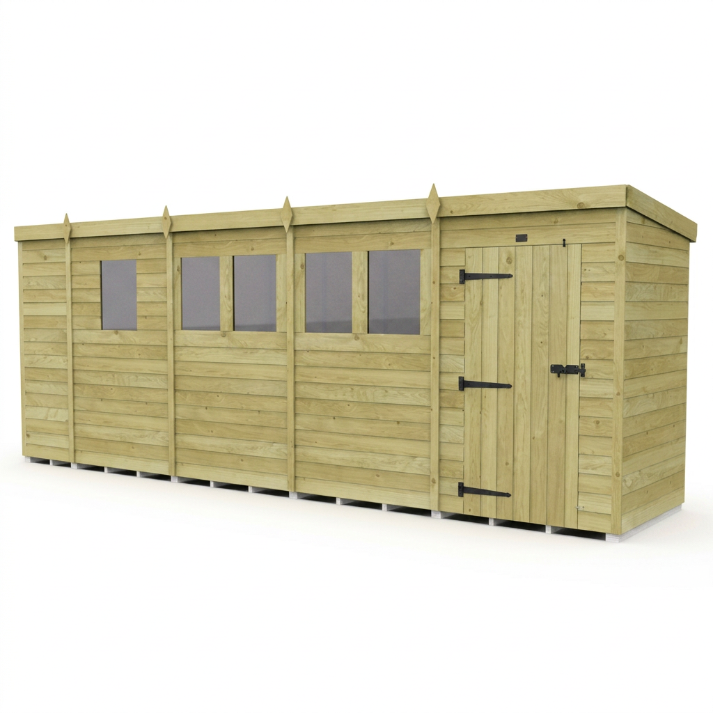17 x 4 Pent Shed (Single Door, With Windows) - view 3