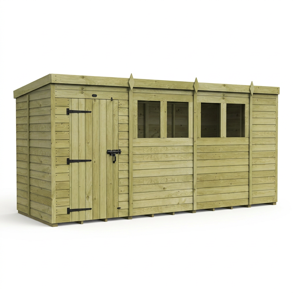 14 x 5 Pent Shed (Single Door, With Windows) - view 3
