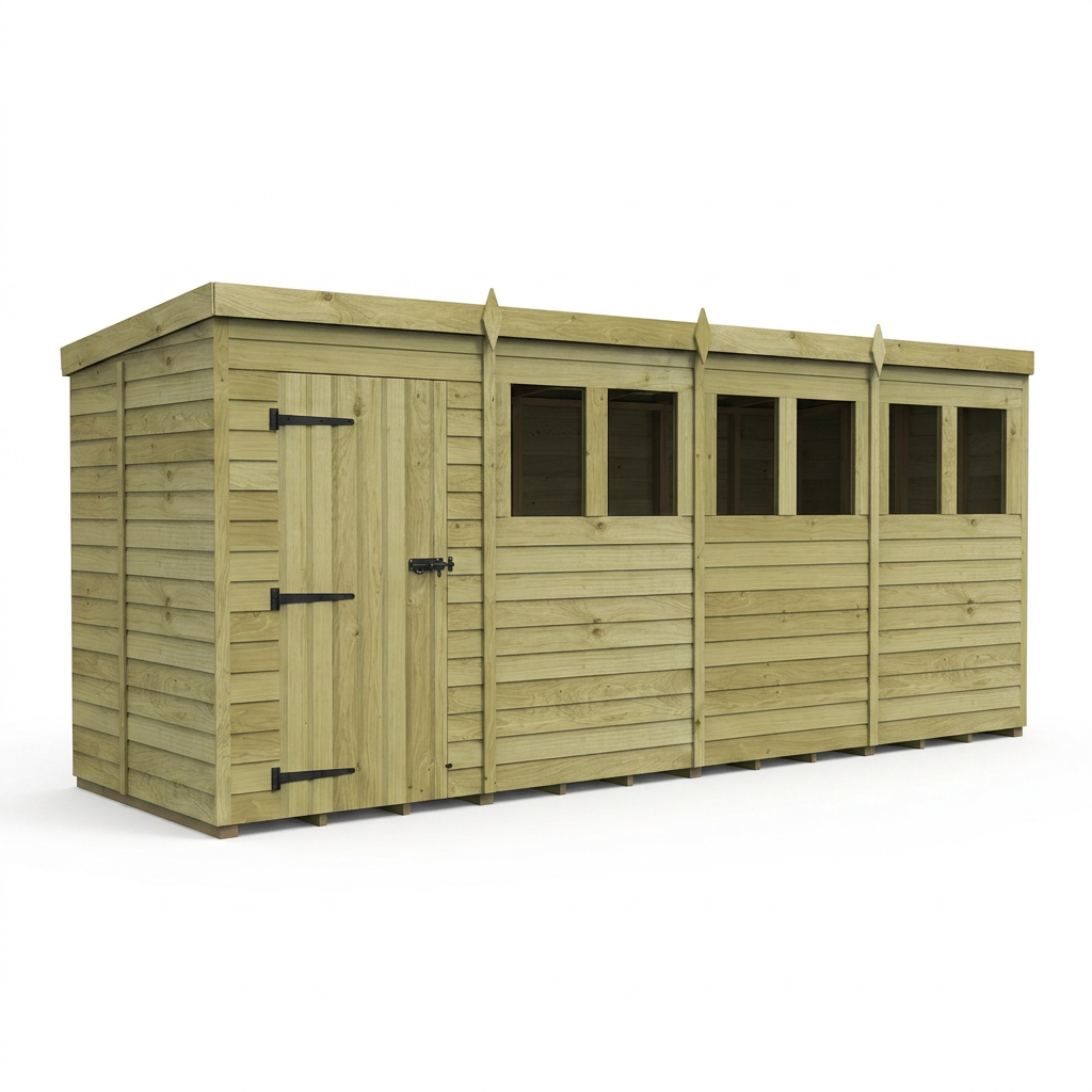 16 x 5 Pent Shed (Single Door, With Windows) - view 4