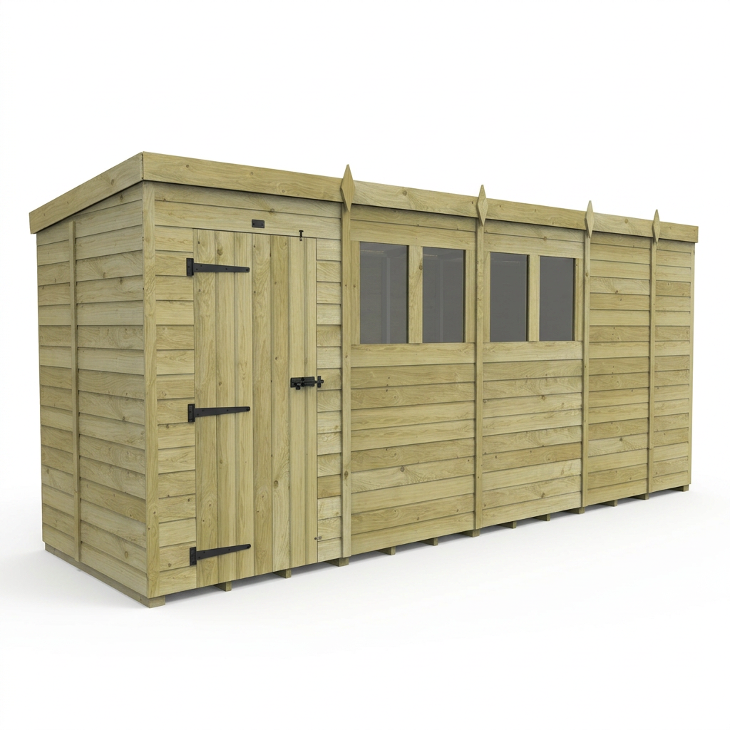17 x 5 Pent Shed (Single Door, With Windows) - view 4