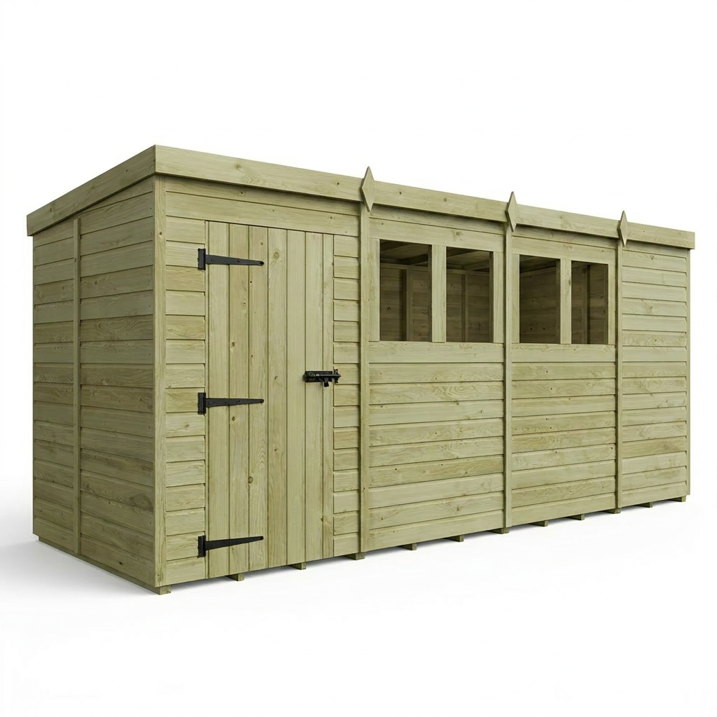 15 x 5 Pent Shed (Single Door, With Windows) - view 3