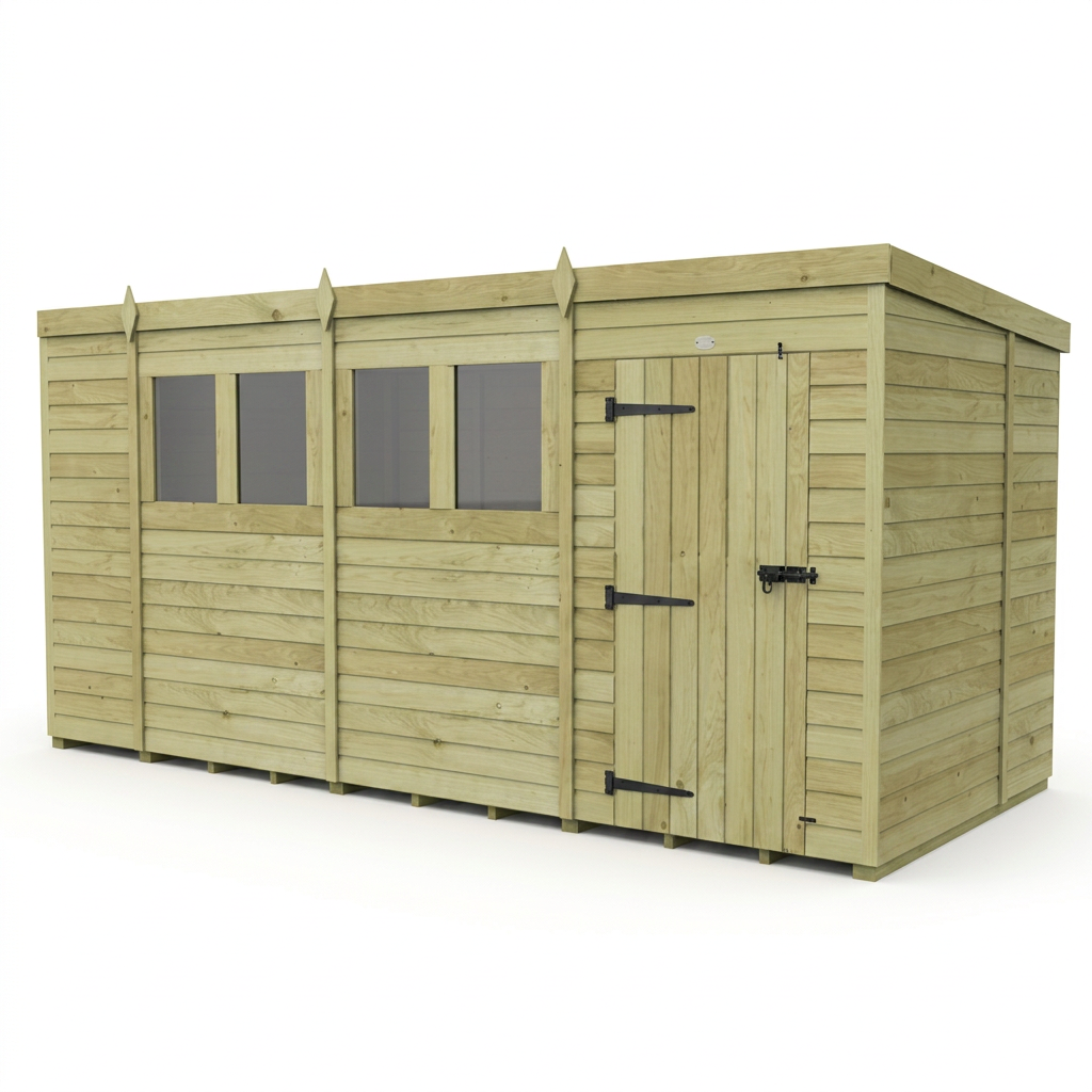 15 x 6 Pent Shed (Single Door, With Windows) - view 4