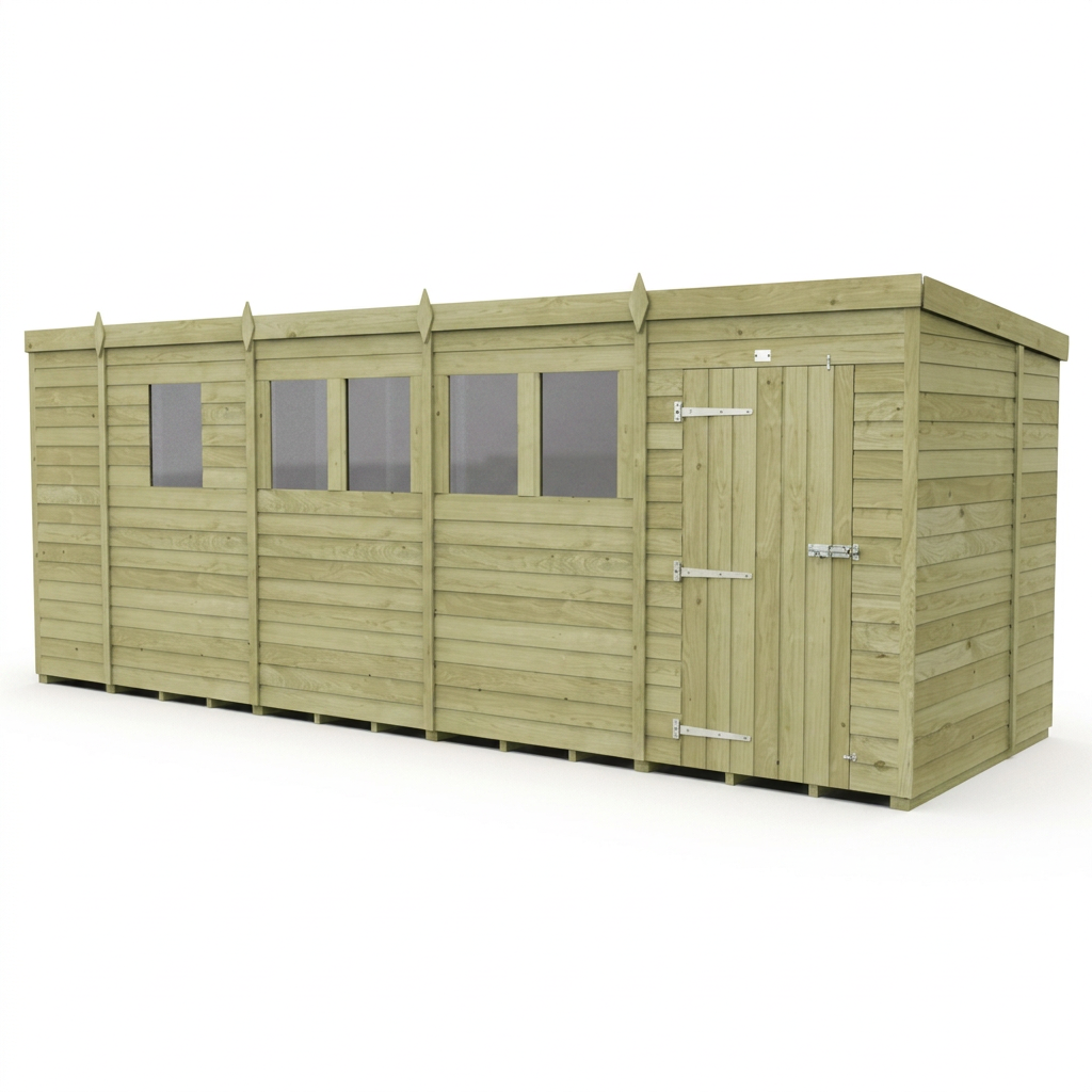 17 x 6 Pent Shed (Single Door, With Windows) - view 3