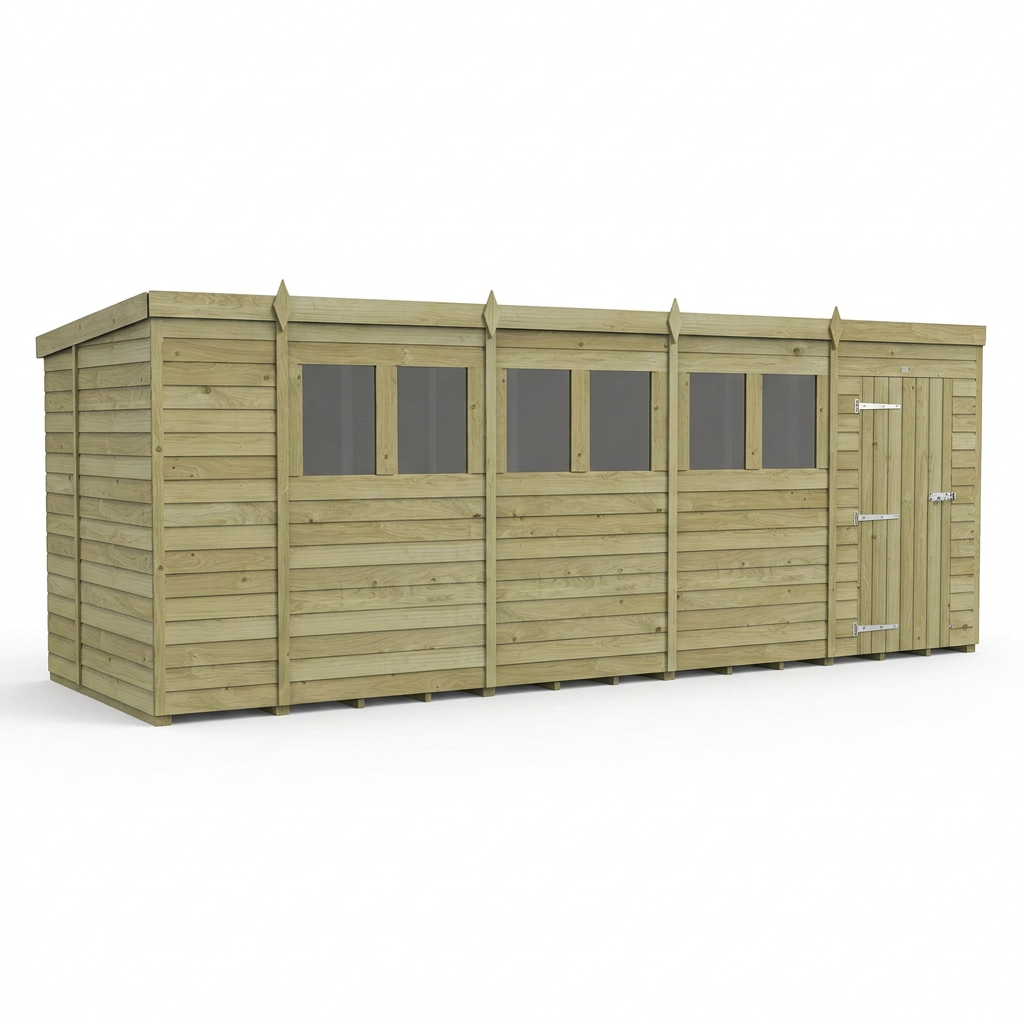 18 x 6 Pent Shed (Single Door, With Windows) - view 3