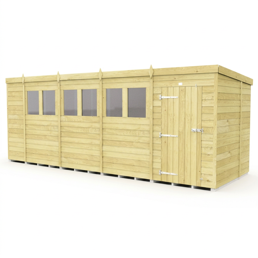 19 x 6 Pent Shed (Single Door, With Windows) - view 4