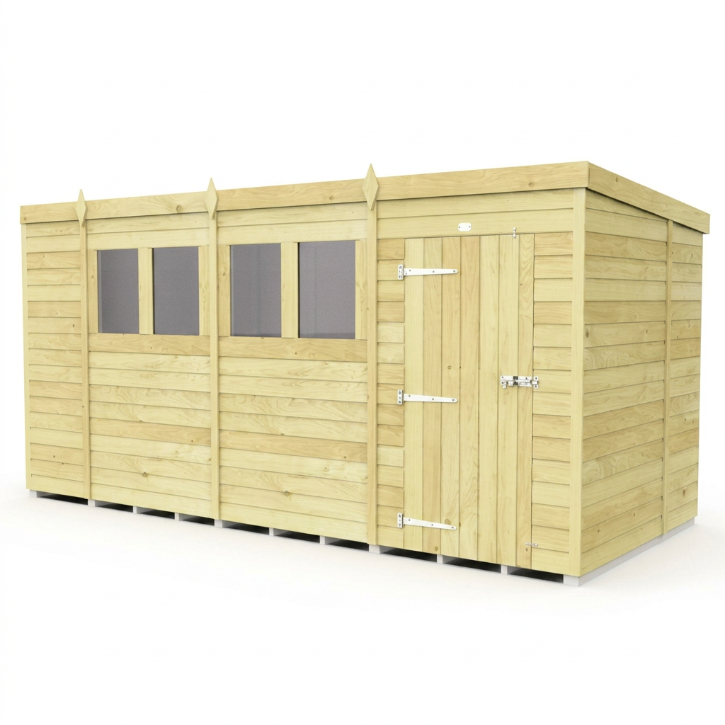 14 x 7 Pent Shed (Single Door, With Windows) - view 3
