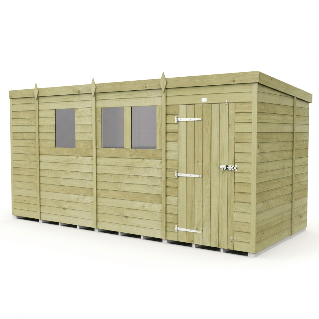 13 x 7 Pent Shed (Single Door, With Windows) - view 3