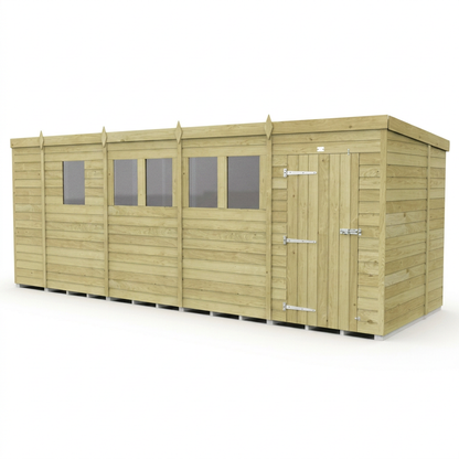 17 x 7 Pent Shed (Single Door, With Windows) - view 3