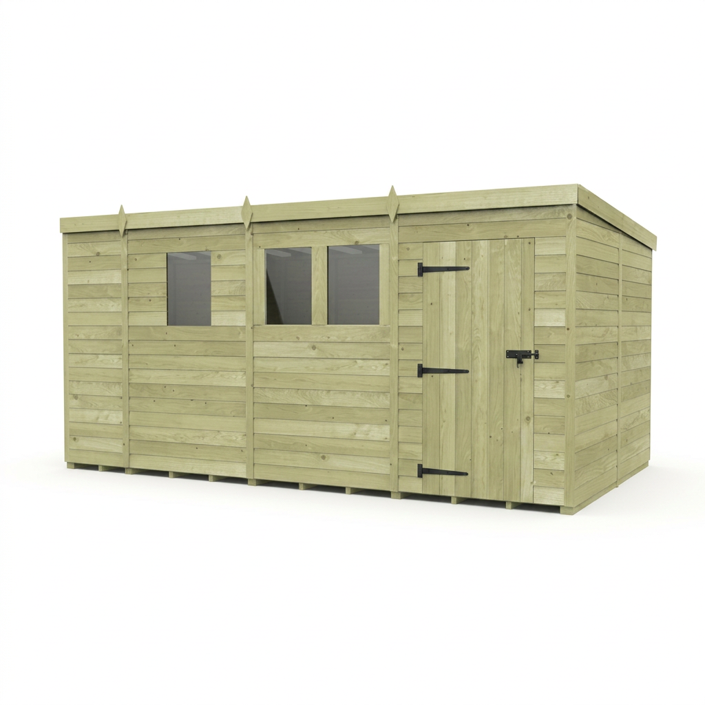 13 x 8 Pent Shed (Single Door, With Windows) - view 3