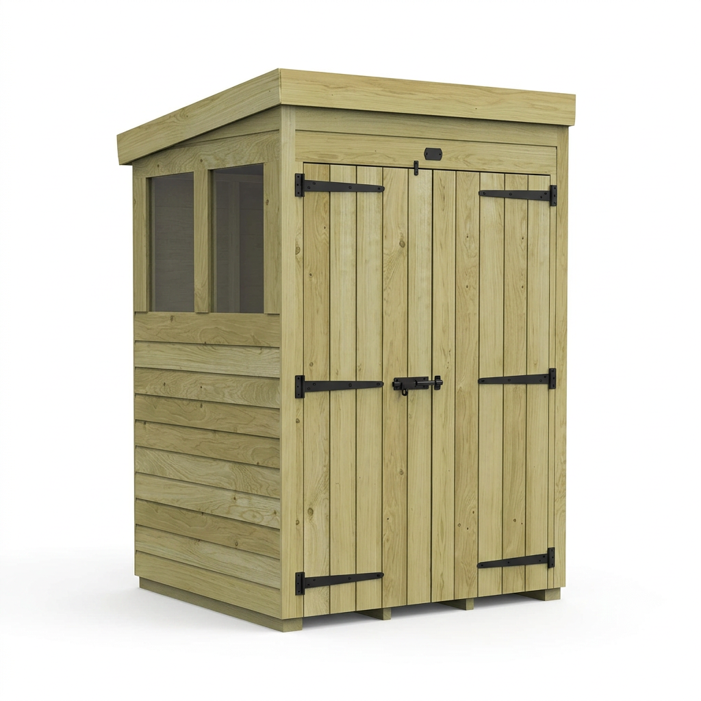 4 x 4 Pent Shed (Double Door, With Windows) - Pent Shed