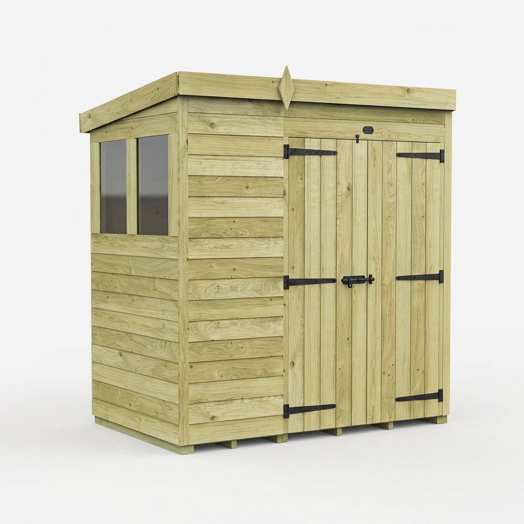 6 x 4 Pent Shed (Double Door, With Windows) - view 5
