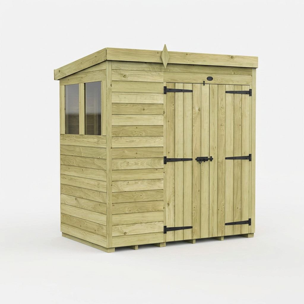 7 x 4 Pent Shed (Double Door, With Windows) - view 5