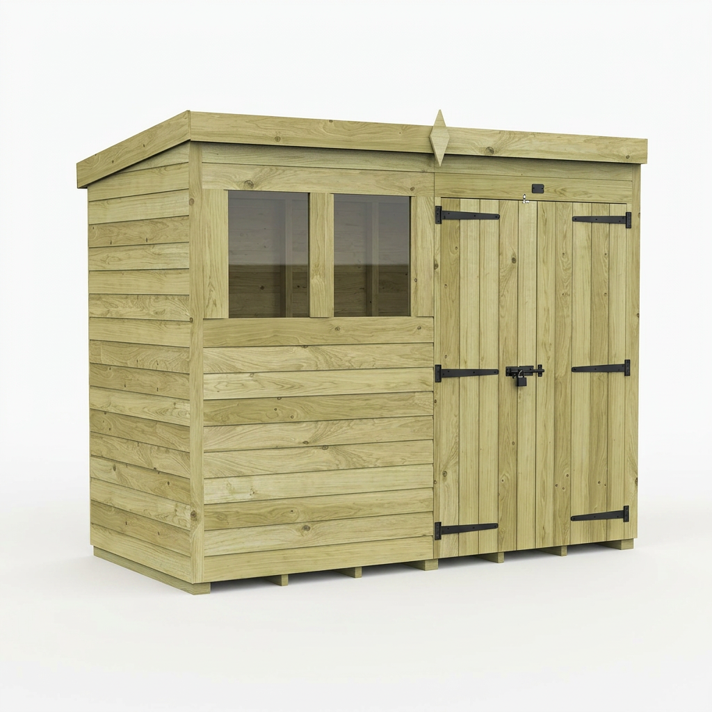 8 x 4 Pent Shed (Double Door, With Windows) - view 4