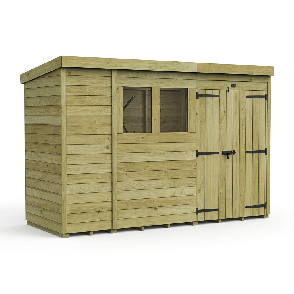 10 x 4 Pent Shed (Double Door, With Windows) - view 4