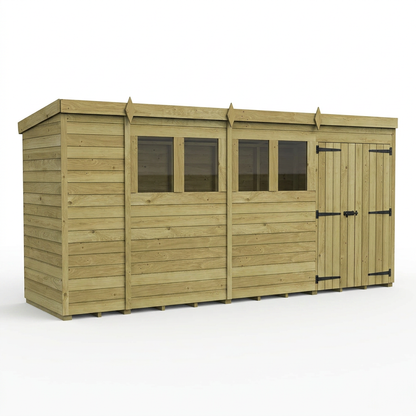 14 x 4 Pent Shed (Double Door, With Windows) - view 4