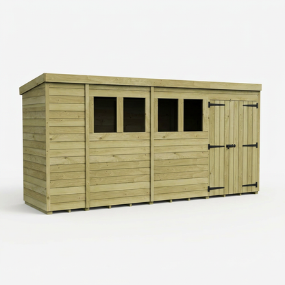 15 x 4 Pent Shed (Double Door, With Windows) - view 5