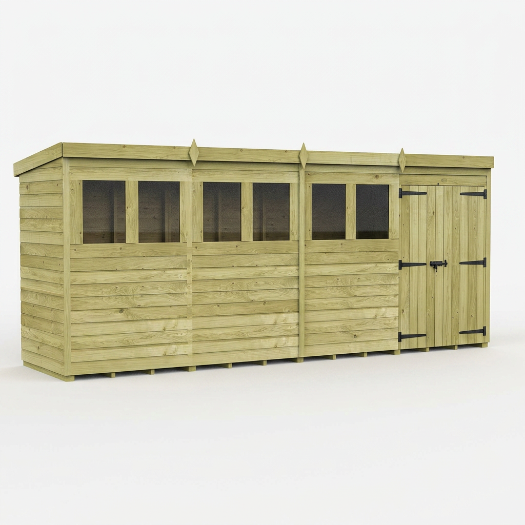16 x 4 Pent Shed (Double Door, With Windows) - view 5