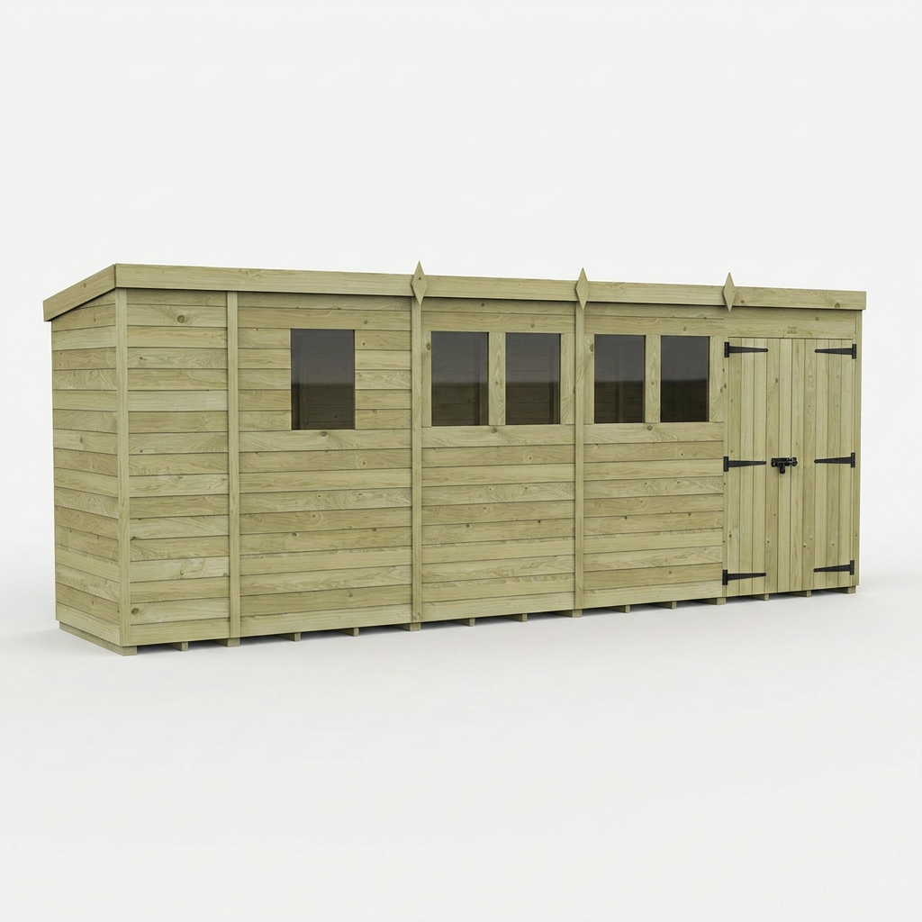 17 x 4 Pent Shed (Double Door, With Windows) - view 4