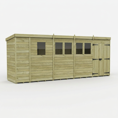 17 x 4 Pent Shed (Double Door, With Windows) - view 4