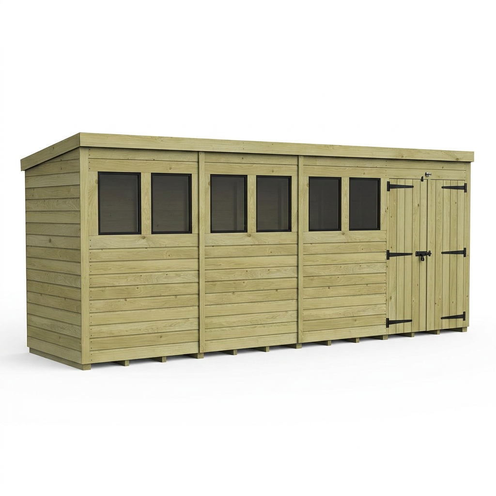 18 x 4 Pent Shed (Double Door, With Windows) - view 5