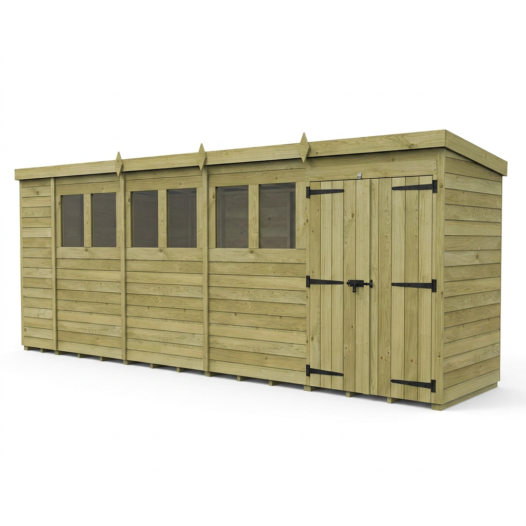 19 x 4 Pent Shed (Double Door, With Windows) - view 4