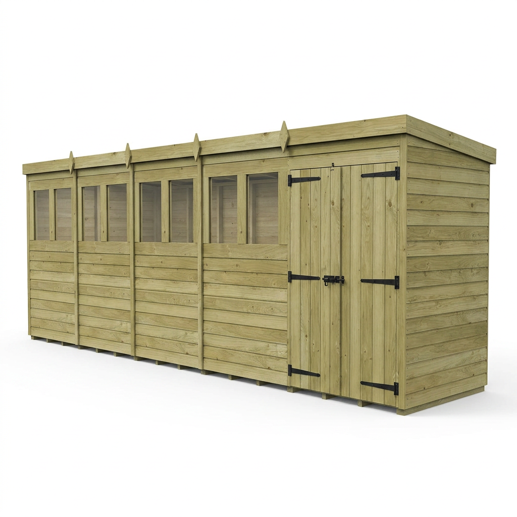 20 x 4 Pent Shed (Double Door, With Windows) - view 6