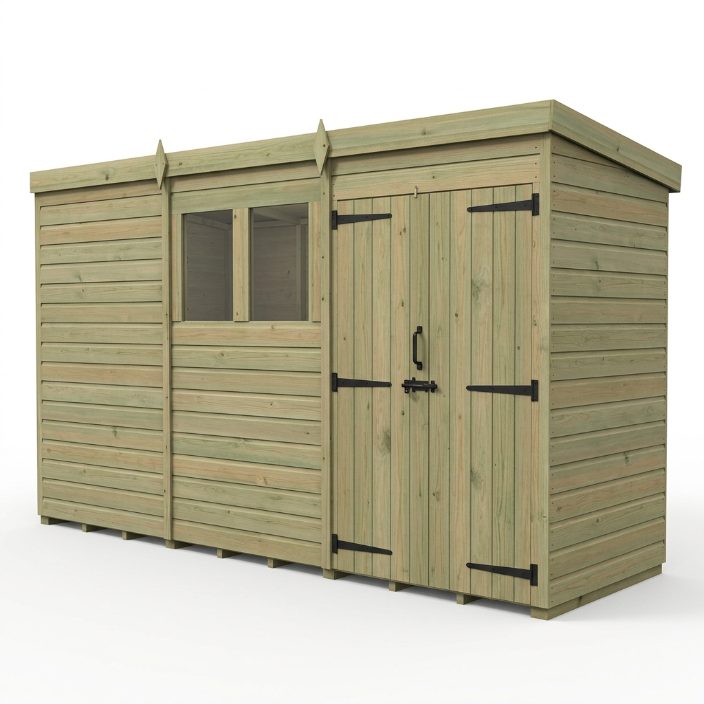 12 x 4 Pent Shed (Double Door, With Windows) - view 6