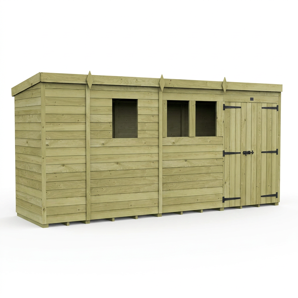 13 x 4 Pent Shed (Double Door, With Windows) - view 4