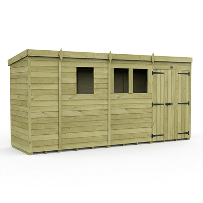 13 x 4 Pent Shed (Double Door, With Windows) - view 4