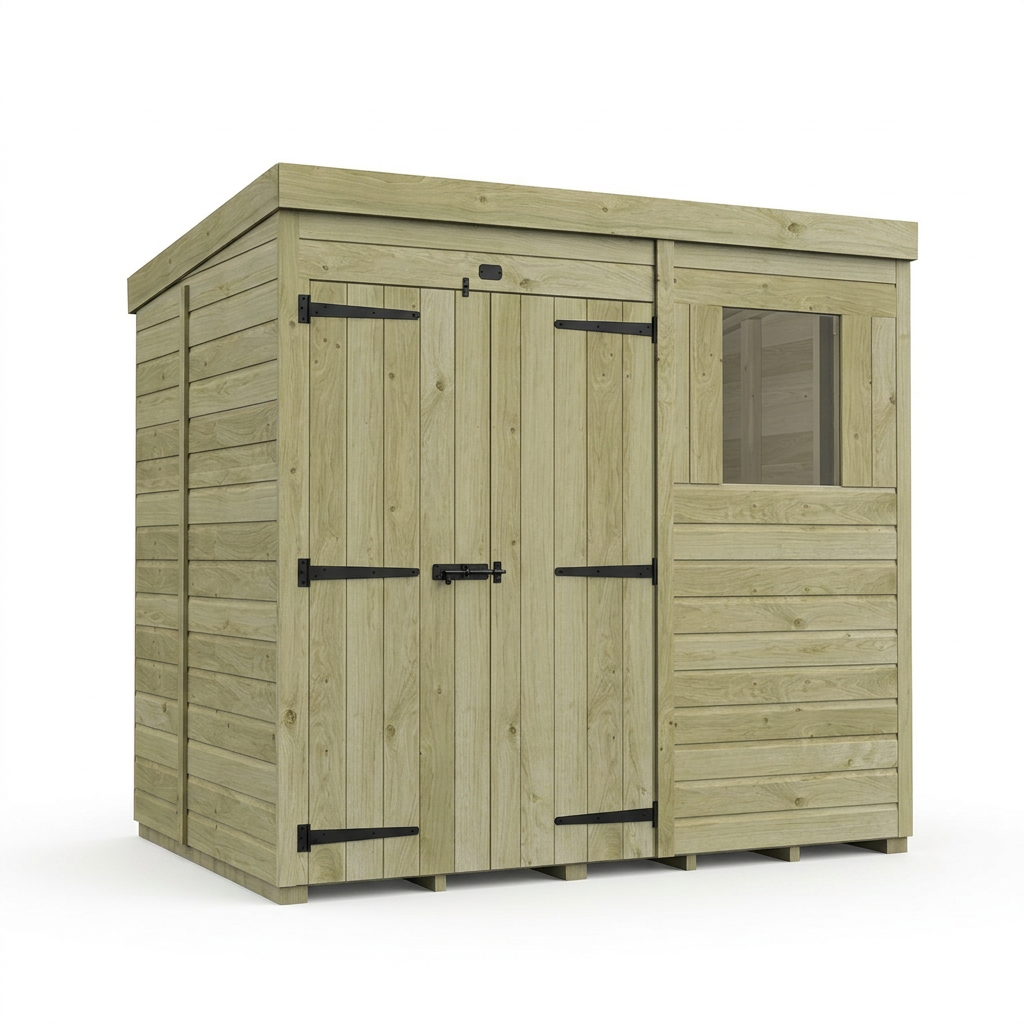 7 x 5 Pent Shed (Double Door, With Windows) - view 4