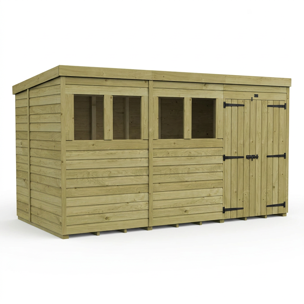12 x 5 Pent Shed (Double Door, With Windows) - view 4