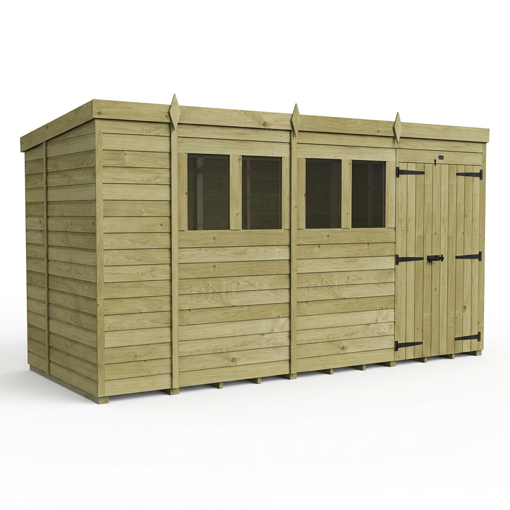 14 x 5 Pent Shed (Double Door, With Windows) - view 4