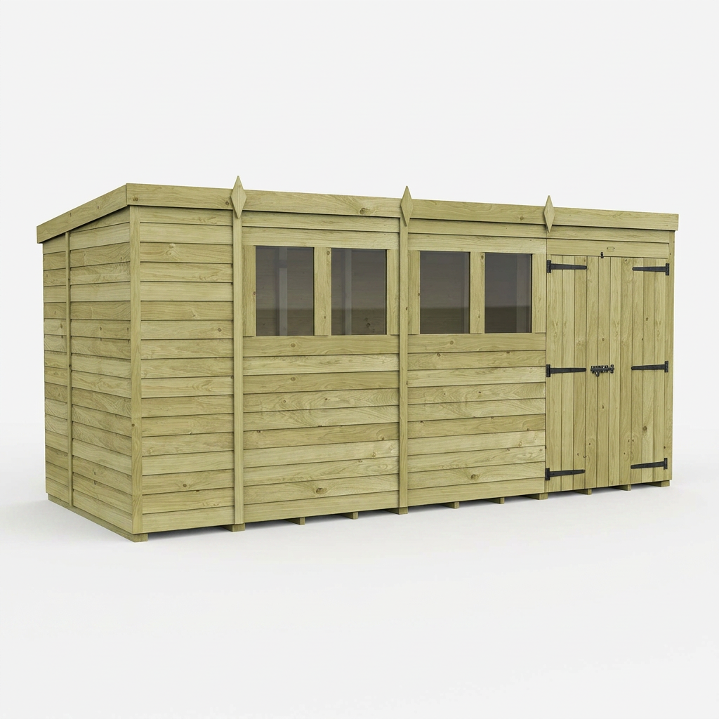 15 x 5 Pent Shed (Double Door, With Windows) - view 5