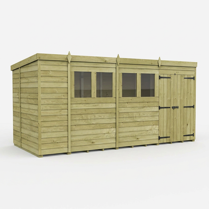15 x 5 Pent Shed (Double Door, With Windows) - view 5