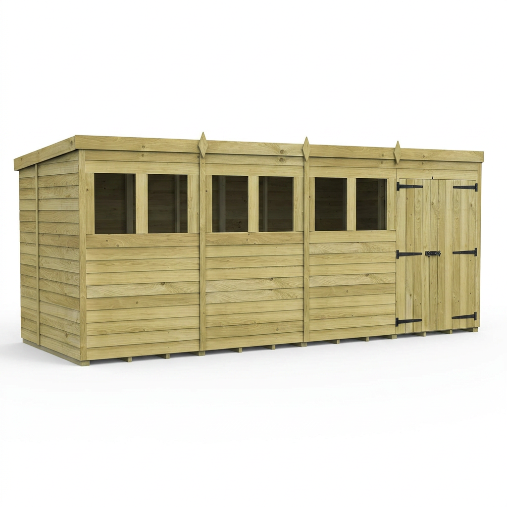 16 x 5 Pent Shed (Double Door, With Windows) - view 4