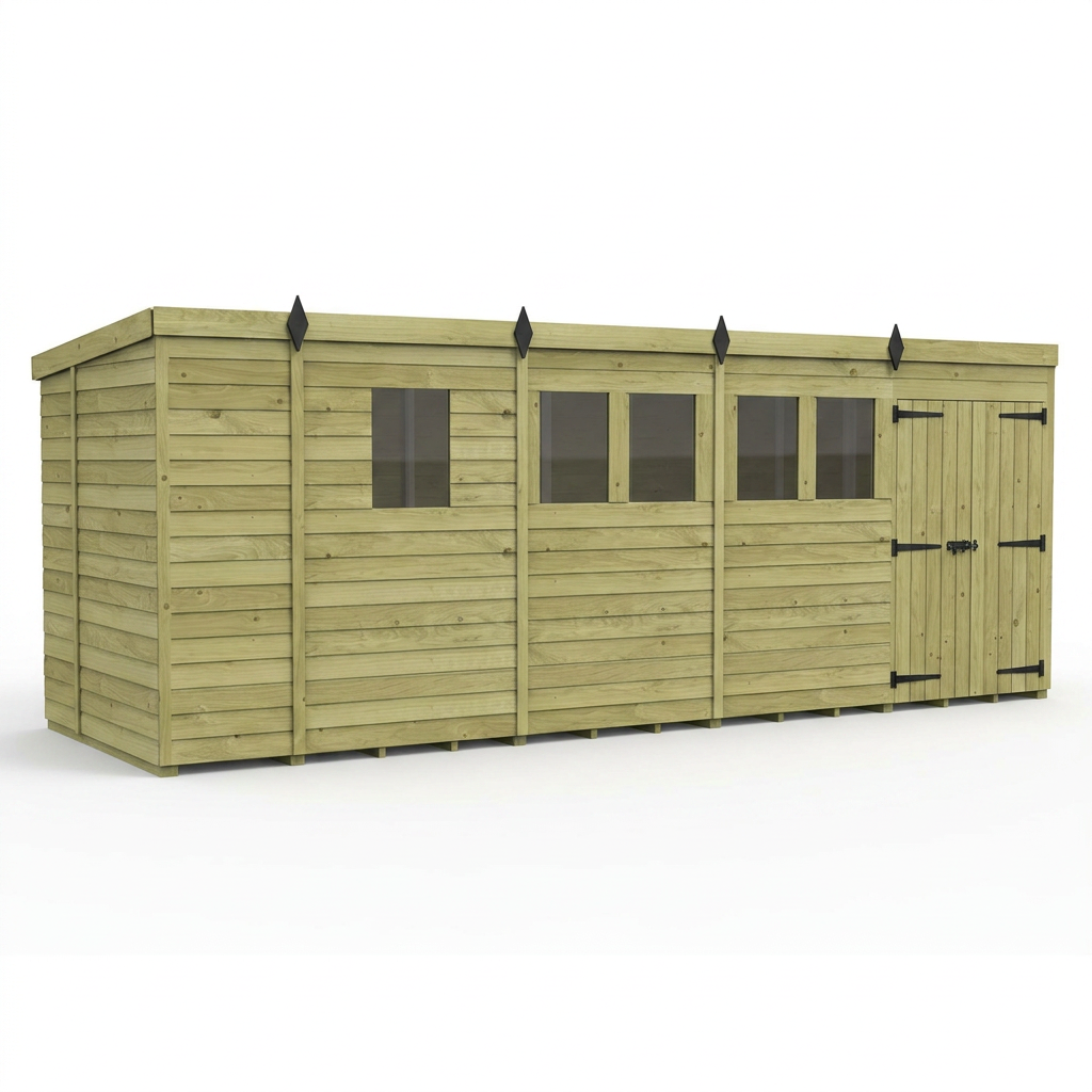 17 x 5 Pent Shed (Double Door, With Windows) - view 4