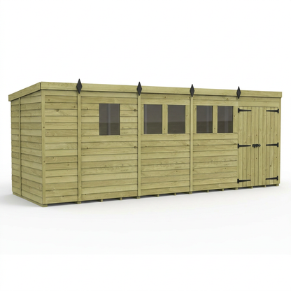 17 x 5 Pent Shed (Double Door, With Windows) - view 4