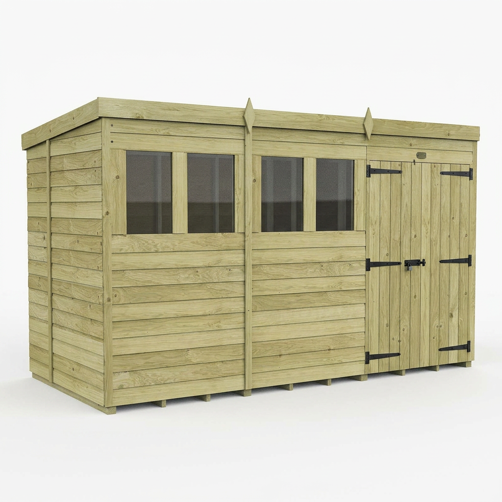 20 x 5 Pent Shed (Double Door, With Windows) - view 3
