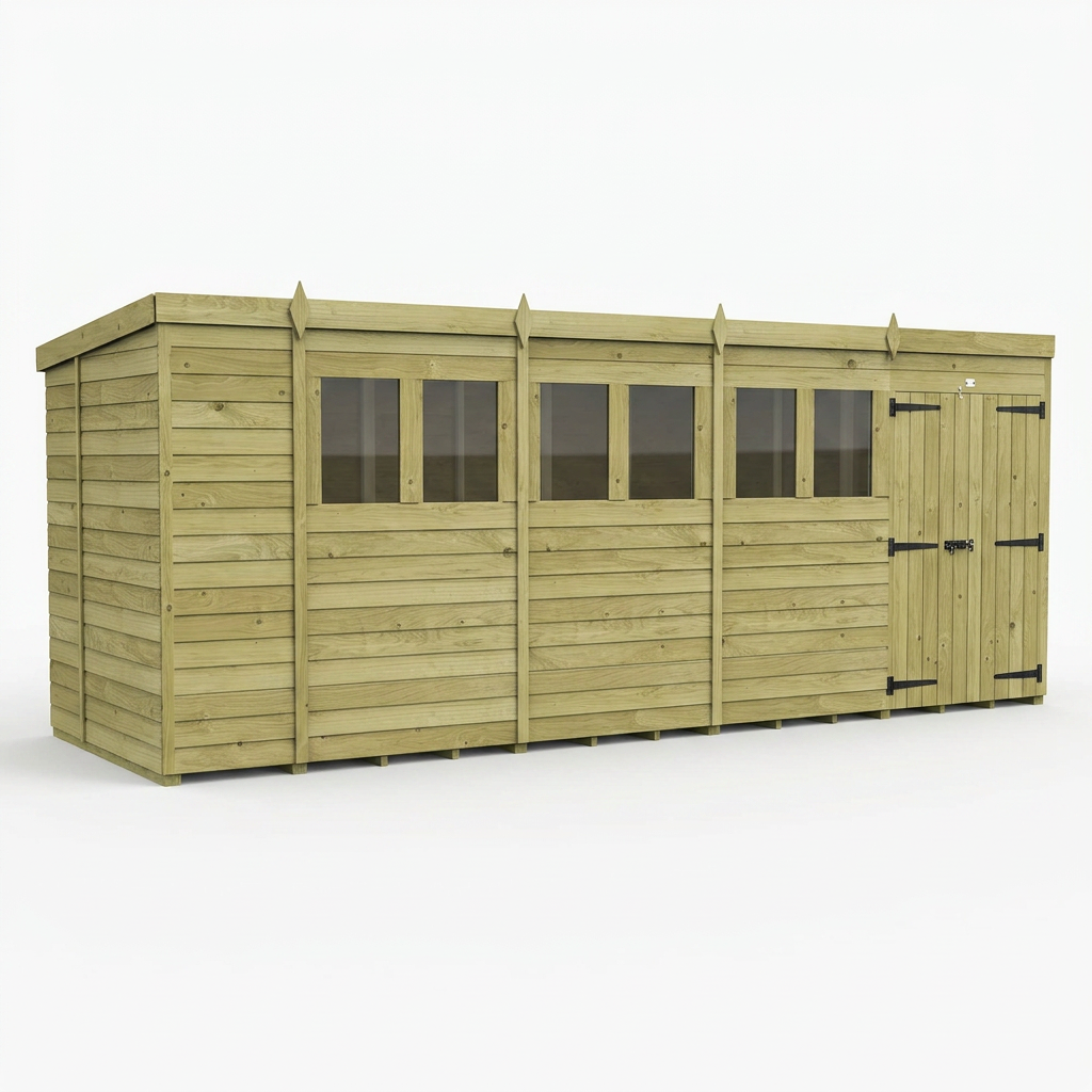 19 x 5 Pent Shed (Double Door, With Windows) - view 5