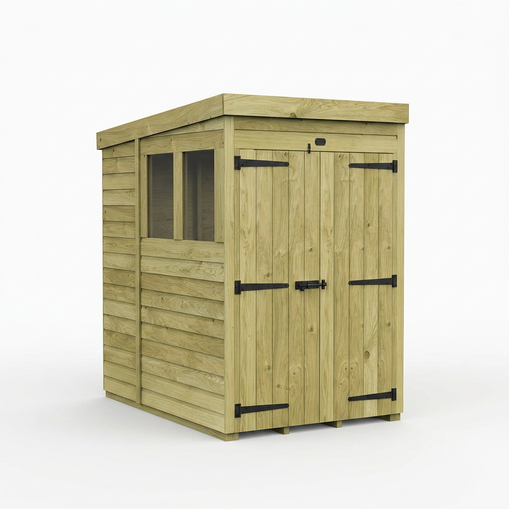 4 x 6 Pent Shed (Double Door, With Windows) - view 4