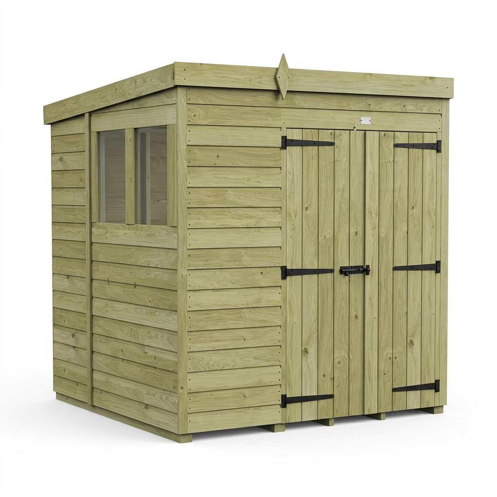 6 x 6 Pent Shed (Double Door, With Windows) - view 4