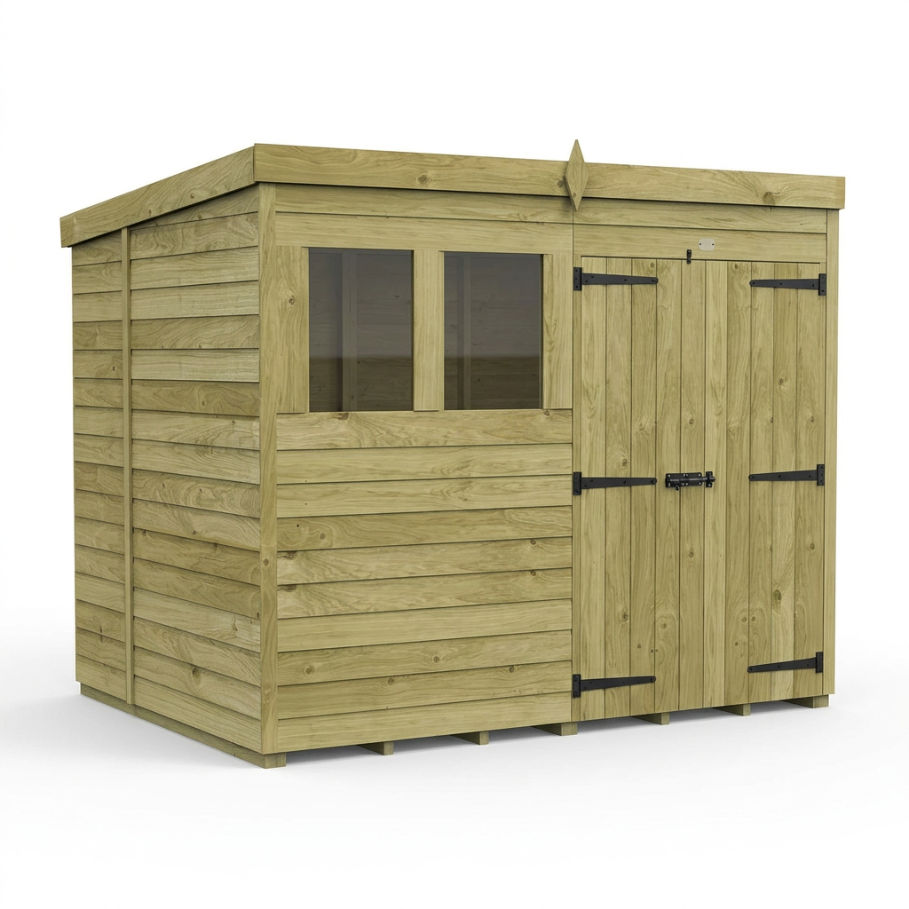 8 x 6 Pent Shed (Double Door, With Windows) - view 3