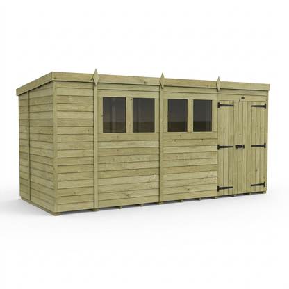13 x 6 Pent Shed (Double Door, With Windows) - view 6