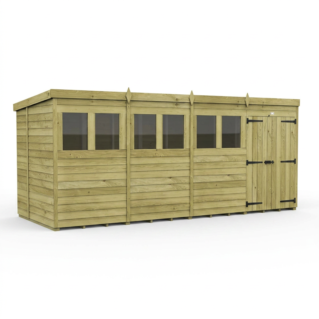 16 x 6 Pent Shed (Double Door, With Windows) - view 4