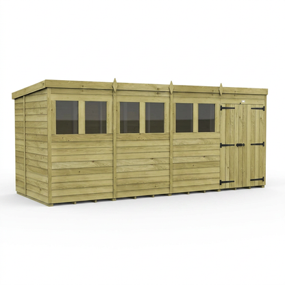 16 x 6 Pent Shed (Double Door, With Windows) - view 4